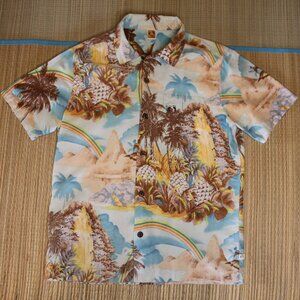 Vintage throwback- 70's Hang Ten aloha shirt - Classic bare feet logo on pocket!